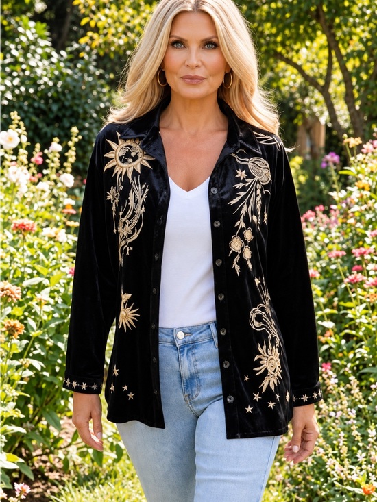 Johnny Was Tops - Johnny Was heavily embroidered celestial Miaora Velvet Kimono Shirt/Jacket NWT
